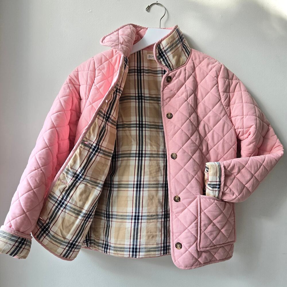 Hope & Henry Girl Quilted Barn Jacket Pink & Plaid Size Large EUC Preppy Classic - Picture 2 of 15